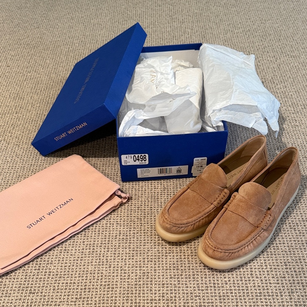 Stuart Weitzman Tan Suede Penny Loafers